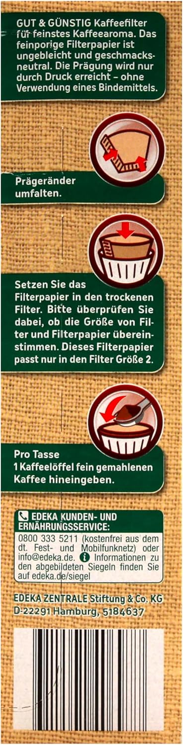 Gut & Günstig Kaffee Filter Größe 2 ungebleicht, 18er Pack (18 x 100 Stück)