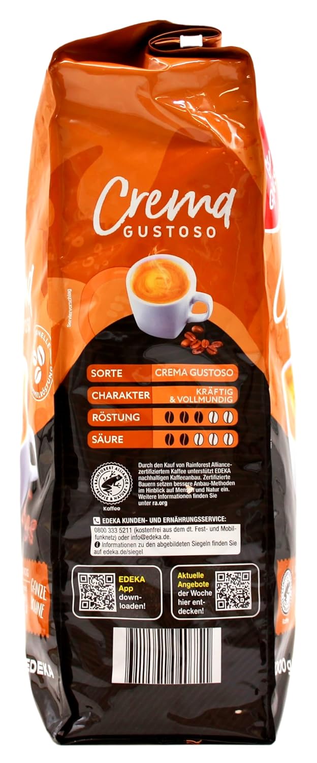 Gut & Günstig Crema Gustoso ganze Kaffee-Bohnen, 8er Pack (8 x 1 kg)