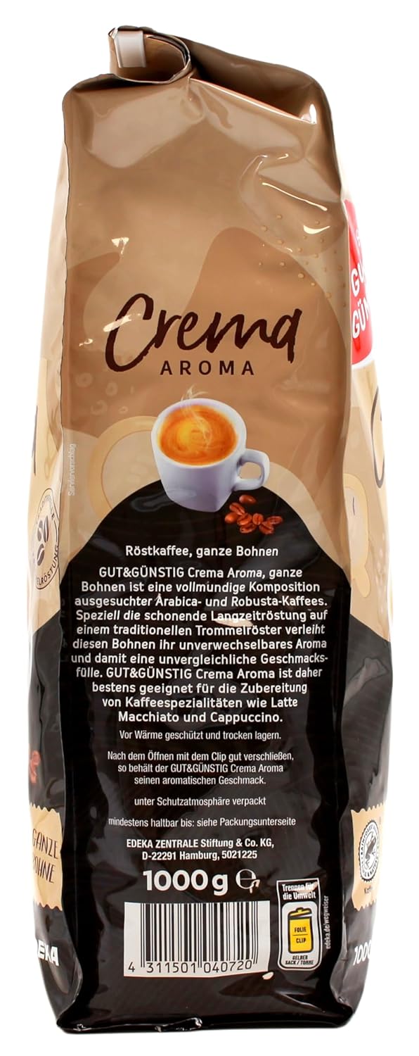 Gut & Günstig Caffe Crema ganze Bohnen, 8er Pack (8 x 1 kg)