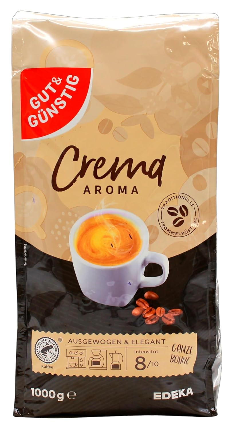 Gut & Günstig Caffe Crema ganze Bohnen, 8er Pack (8 x 1 kg)