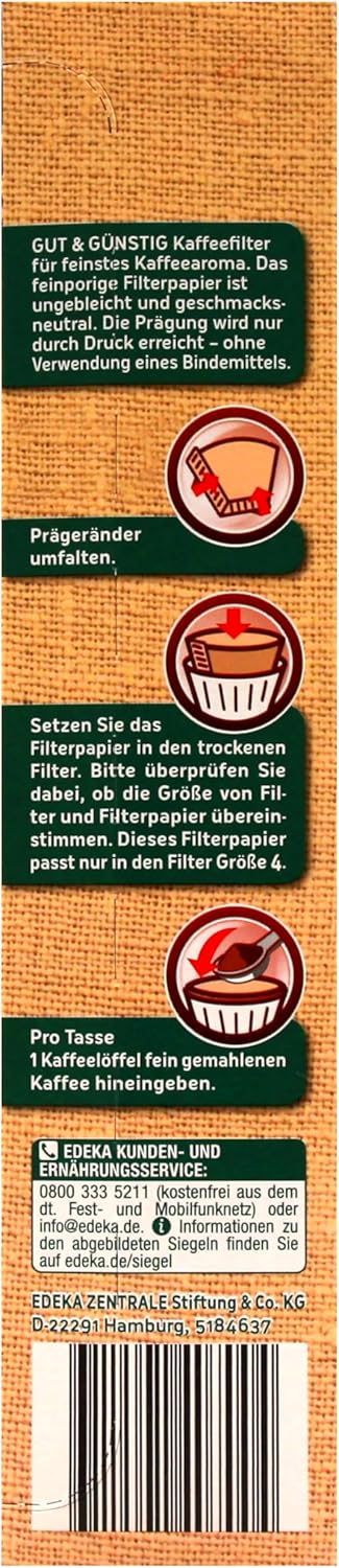 Gut & Günstig Kaffee Filter Größe 4 ungebleicht, 18er Pack (18 x 100 Stück)