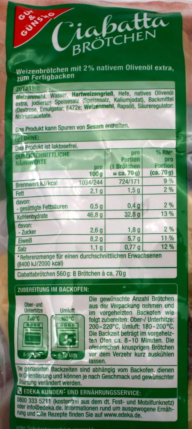 Gut & Günstig Ciabattabrötchen, 6er Pack (6 x 560g)