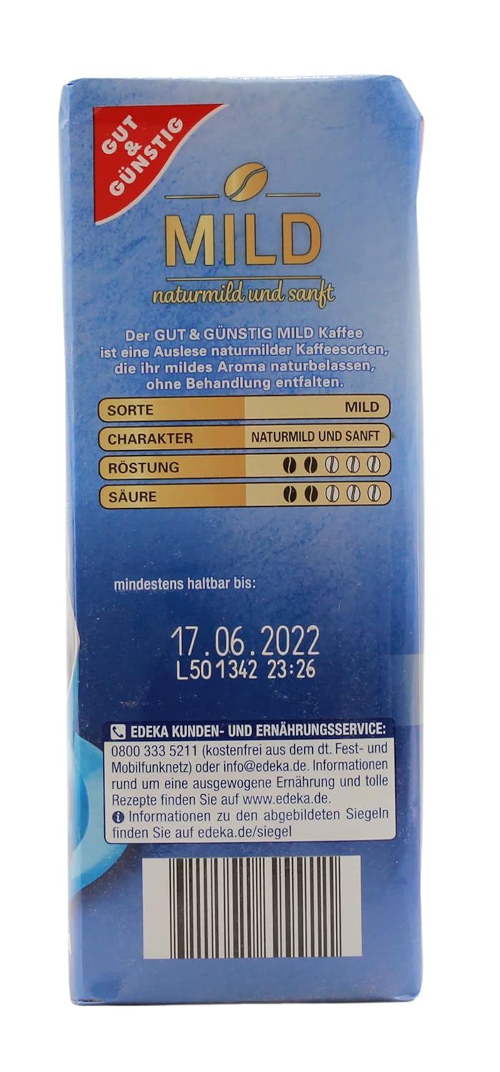 Gut & Günstig Mild naturmild und sanft Kaffee, 6er Pack (6 x 500g)