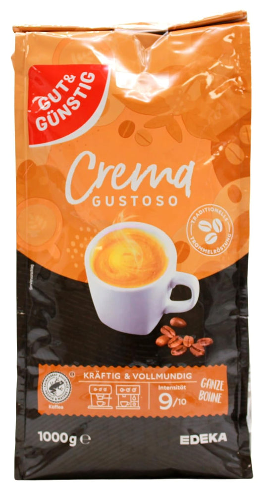 Gut & Günstig Crema Gustoso ganze Kaffee-Bohnen, 8er Pack (8 x 1 kg)