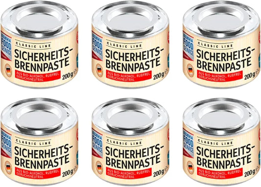 EDEKA Brennpaste Dose 6 Stück für Warmhaltebehälter & Fondue 6x200g Dosen Sicherheitsbrennpaste aus Bio-Alkohol, Geruchsfrei, Rußfrei FOODSERVICE aus Deutschland