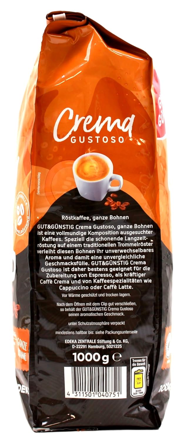 Gut & Günstig Crema Gustoso ganze Kaffee-Bohnen, 8er Pack (8 x 1 kg)