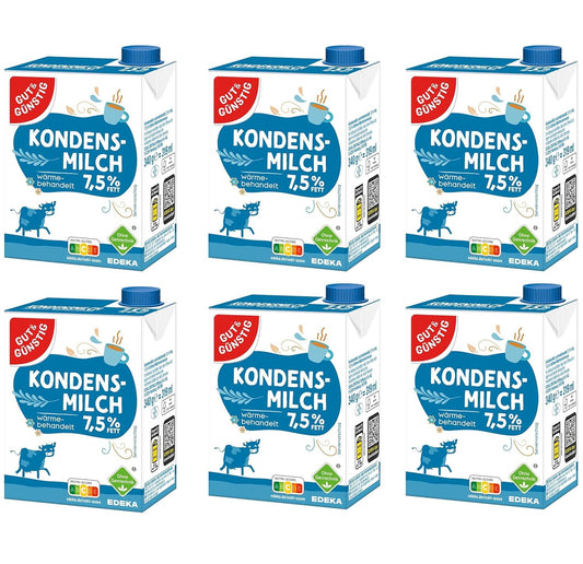 Gut&Günstig Kondensmilch 7,5% mit Schraubverschluss 6er Pack (6x340g) Milch für Kaffee & Tee Kondensmilch ohne Gentechnik + gratis Lebensmittel-Discounter Bierdeckel
